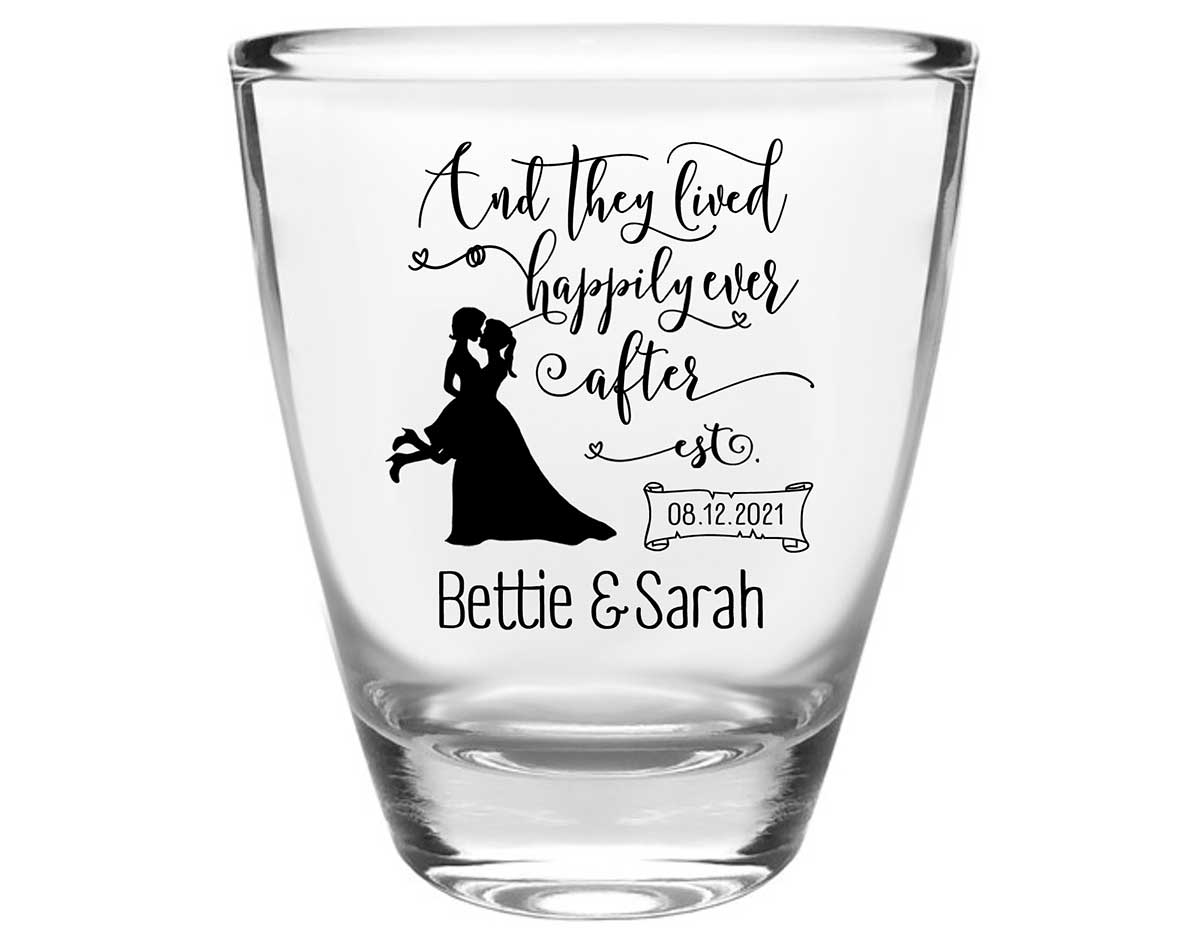 And They Lived Happily Ever After 2B Clear 1oz Round Barrel Shot Glasses Lesbian Wedding Gifts for Guests
