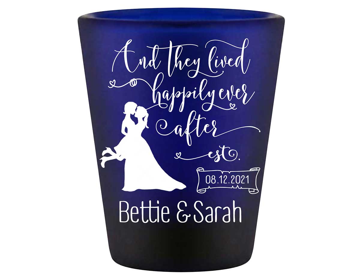 And They Lived Happily Ever After 2B Standard 1.5oz Blue Shot Glasses Lesbian Wedding Gifts for Guests