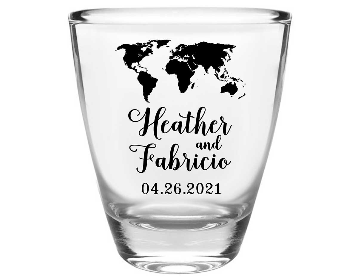 Around The World 1A Clear 1oz Round Barrel Shot Glasses Travelers Wedding Gifts for Guests
