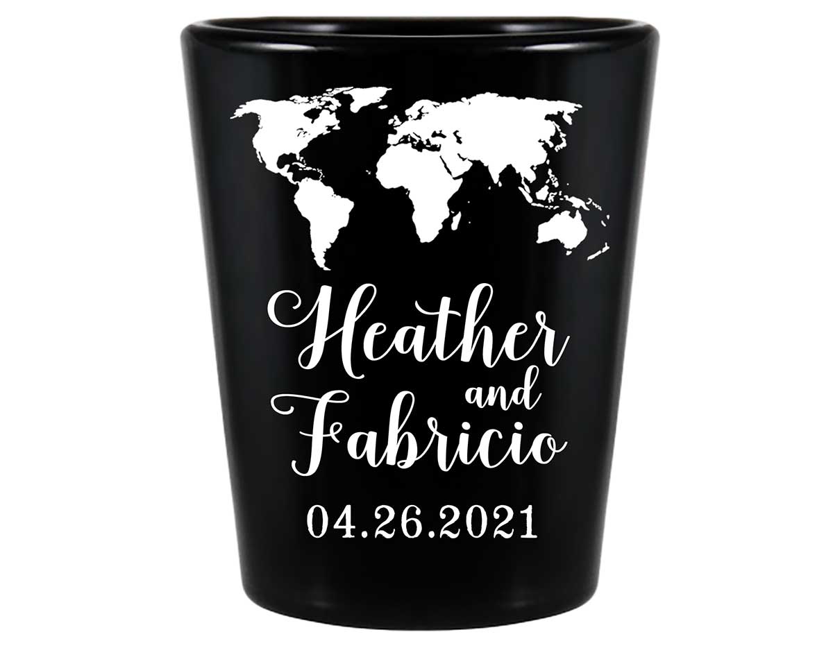 Around The World 1A Standard 1.5oz Black Shot Glasses Travelers Wedding Gifts for Guests
