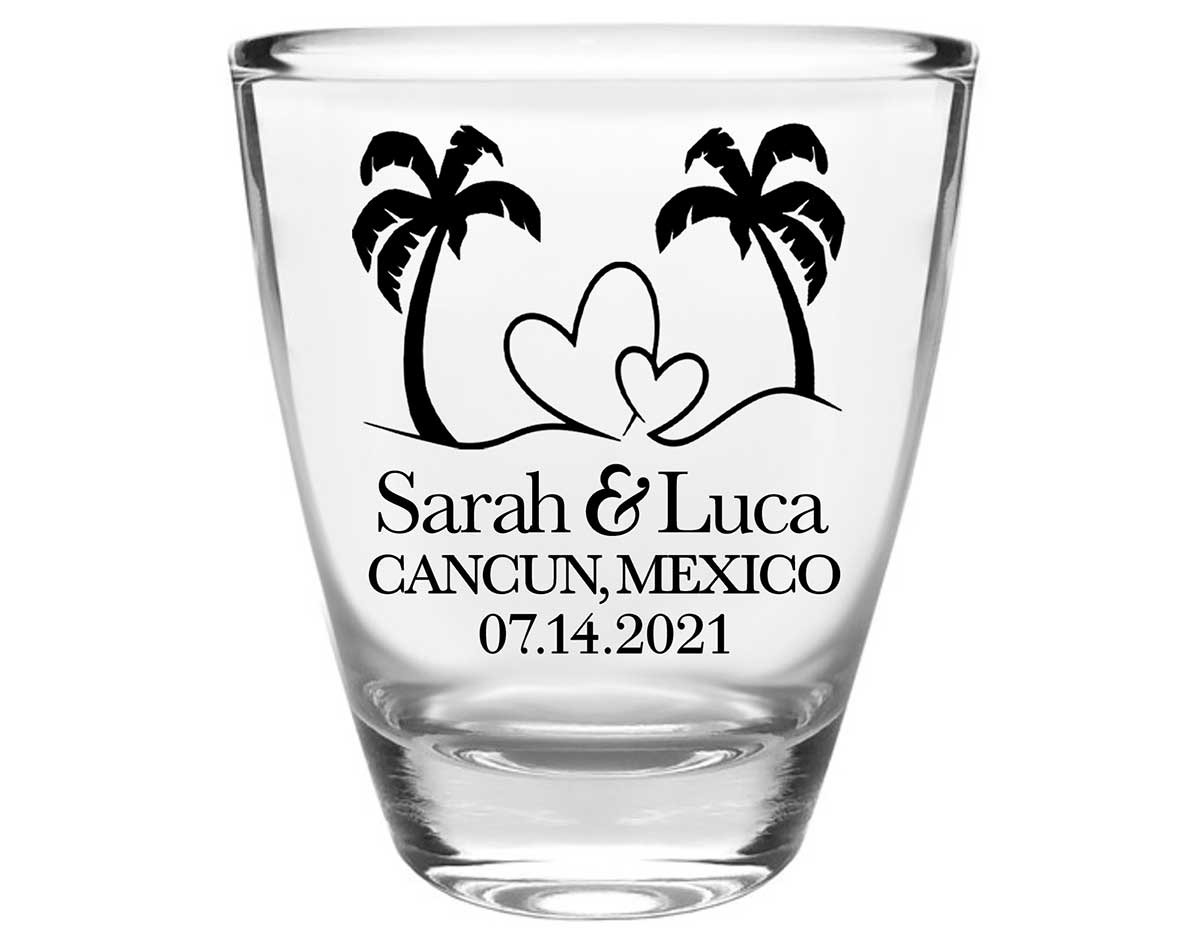 Beach Love 1A Clear 1oz Round Barrel Shot Glasses Summer Wedding Gifts for Guests