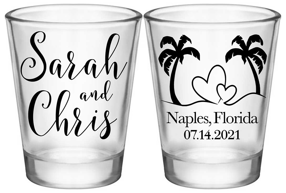 Beach Love 1B2 Any Map Standard 1.75oz Clear Shot Glasses Summer Wedding Gifts for Guests