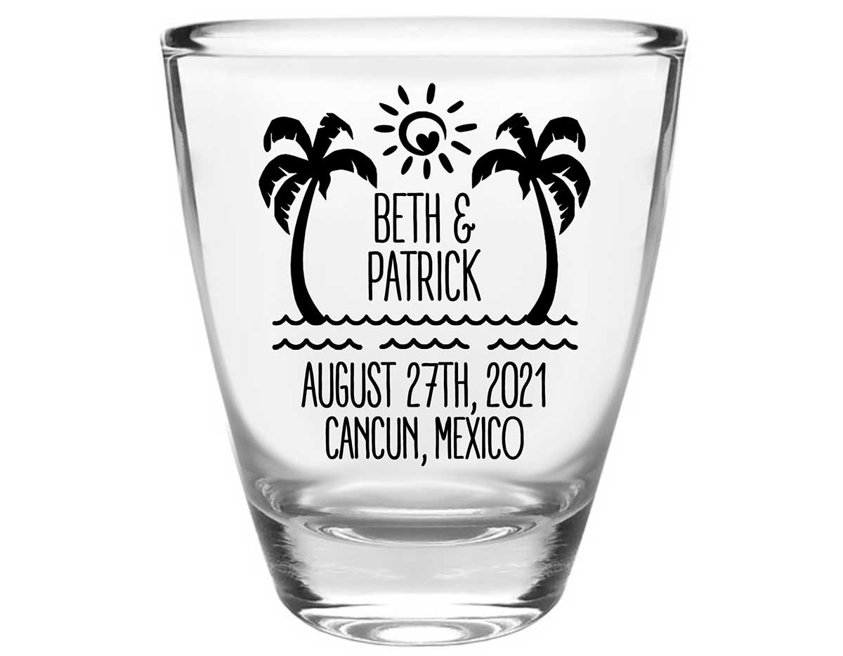 Beach Love 2A Clear 1oz Round Barrel Shot Glasses Summer Wedding Gifts for Guests