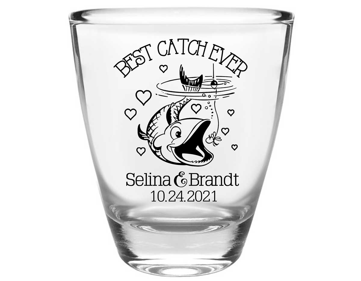 Best Catch Ever 2A Nautical Clear 1oz Round Barrel Shot Glasses Maritime Wedding Gifts for Guests