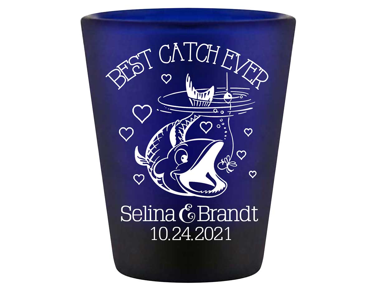 Best Catch Ever 2A Nautical Standard 1.5oz Blue Shot Glasses Maritime Wedding Gifts for Guests