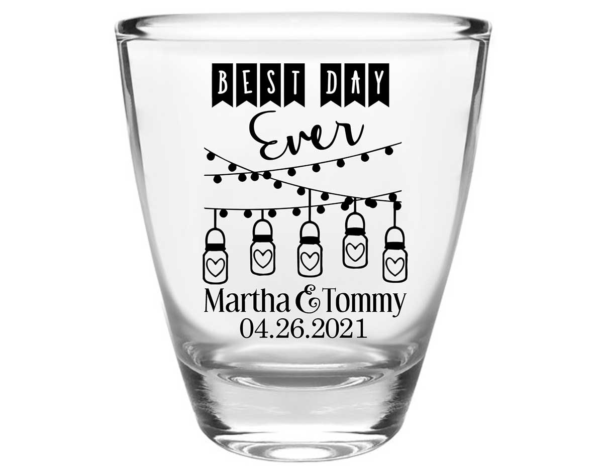 Best Day Ever 1A Mason Jars Clear 1oz Round Barrel Shot Glasses Rustic Wedding Gifts for Guests