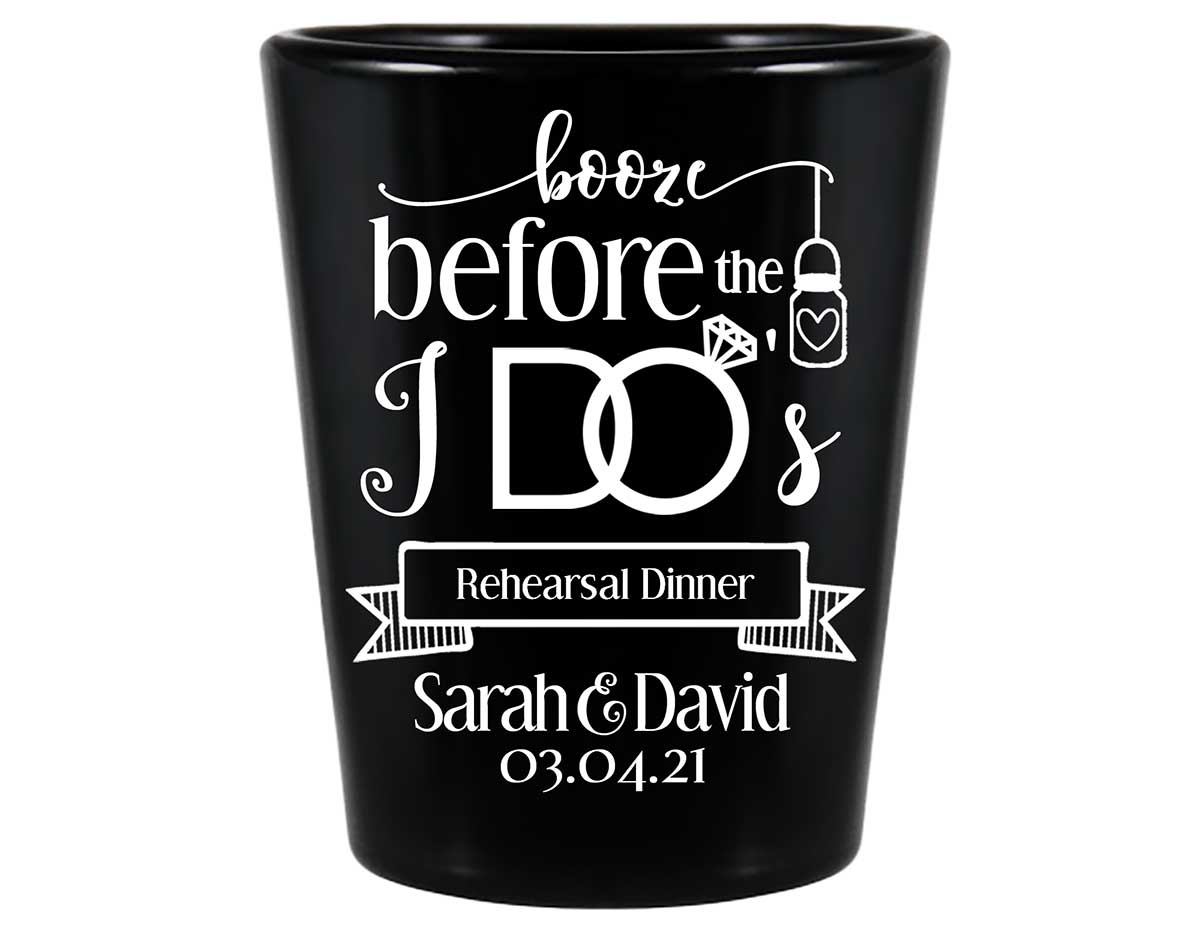 Booze Before The I Do's 2A Standard 1.5oz Black Shot Glasses Rustic Engagement Party Gifts for Guests