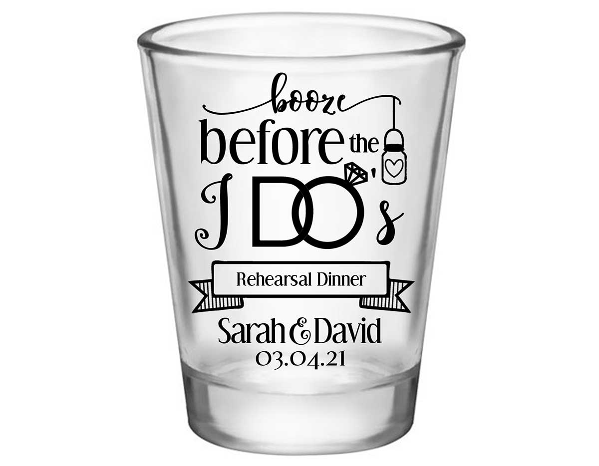 Booze Before The I Do's 2A Standard 1.75oz Clear Shot Glasses Rustic Engagement Party Gifts for Guests