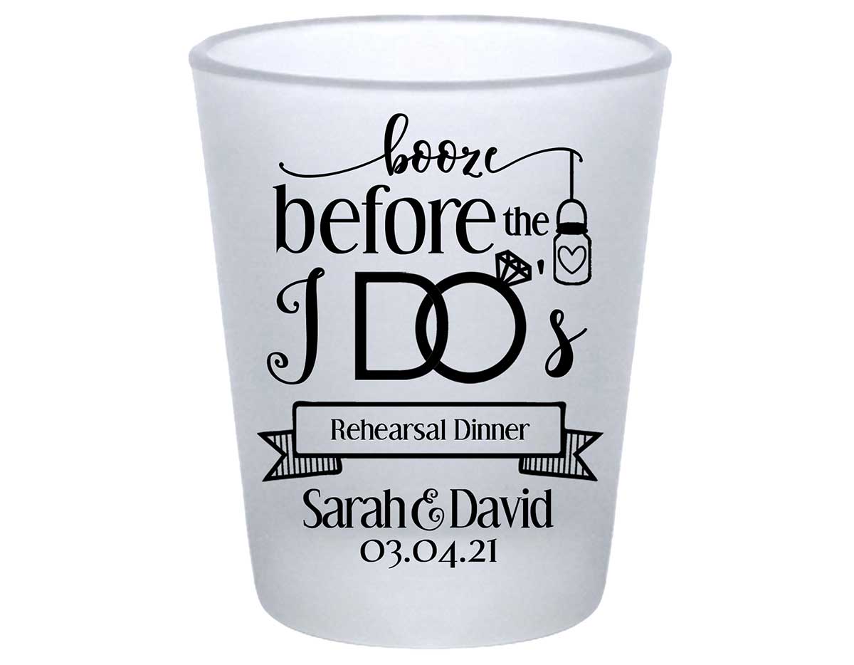 Booze Before The I Do's 2A Standard 1.75oz Frosted Shot Glasses Rustic Engagement Party Gifts for Guests