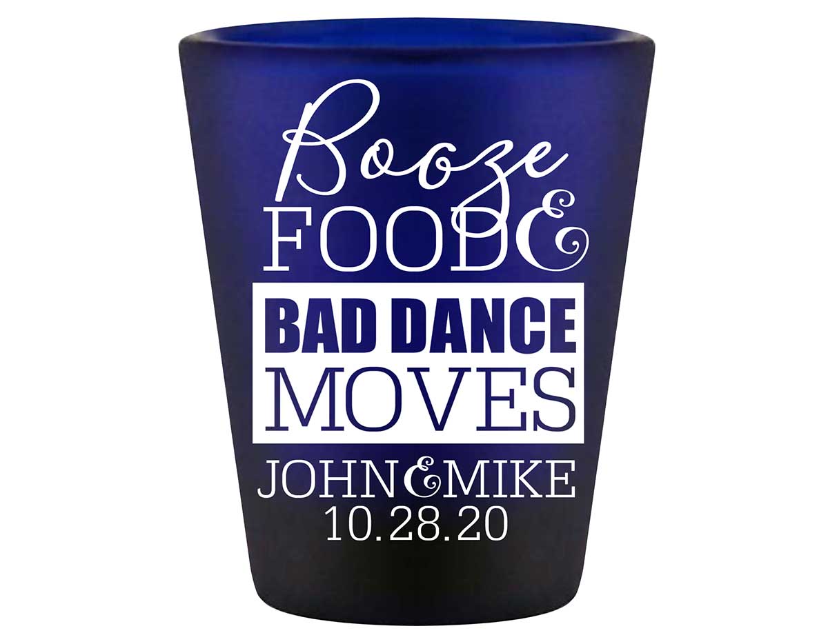 Booze Food & Bad Dance Moves 1A Standard 1.5oz Blue Shot Glasses Funny Wedding Gifts for Guests