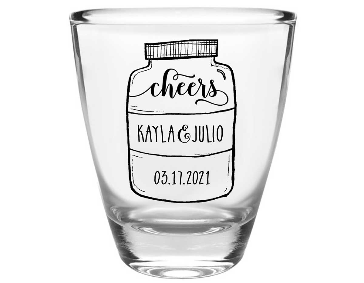 Cheers 3A Mason Jar Clear 1oz Round Barrel Shot Glasses Personalized Wedding Gifts for Guests