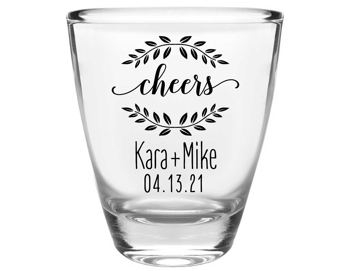 Cheers 4A Wedding Wreath Clear 1oz Round Barrel Shot Glasses Personalized Wedding Gifts for Guests