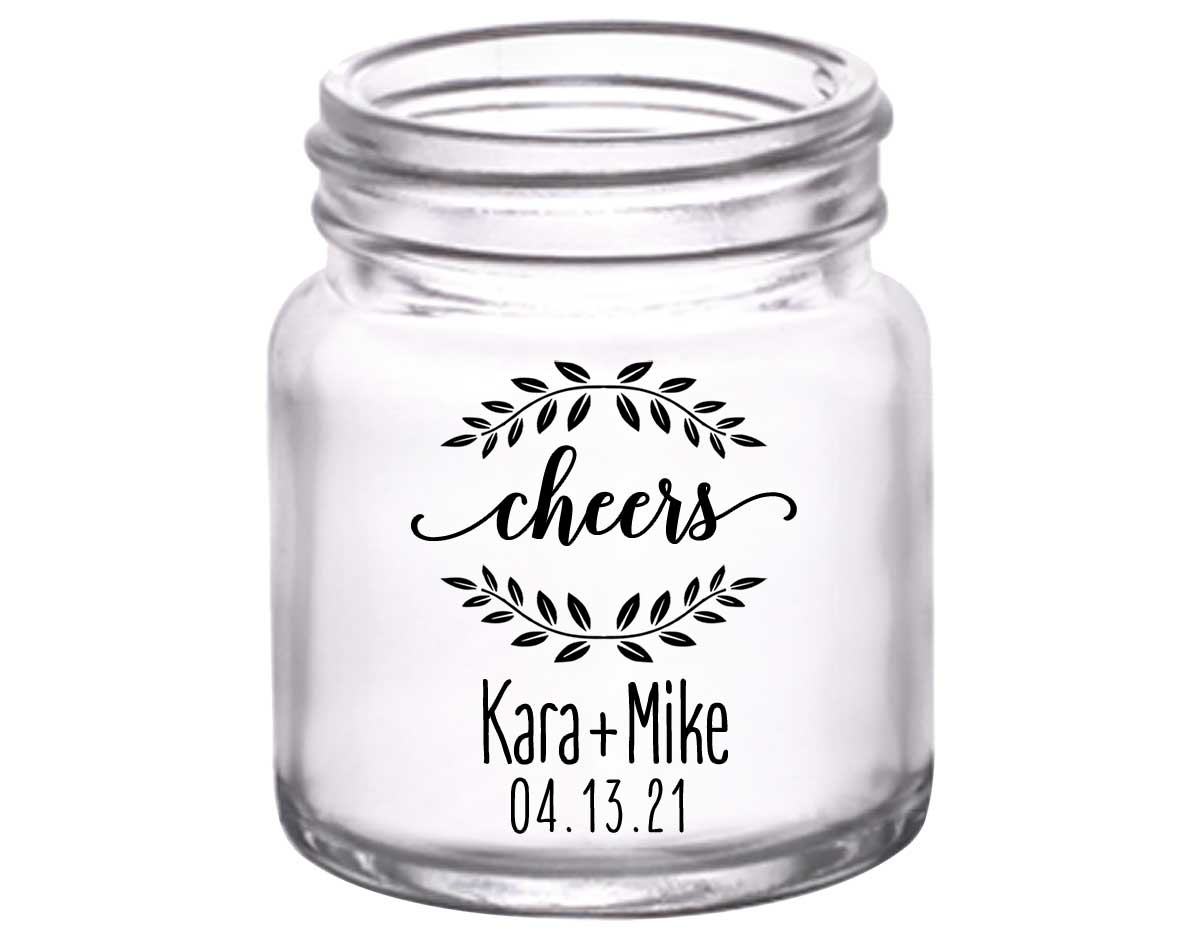 Cheers 4A Wedding Wreath 2oz Mini Mason Shot Glasses Personalized Wedding Gifts for Guests
