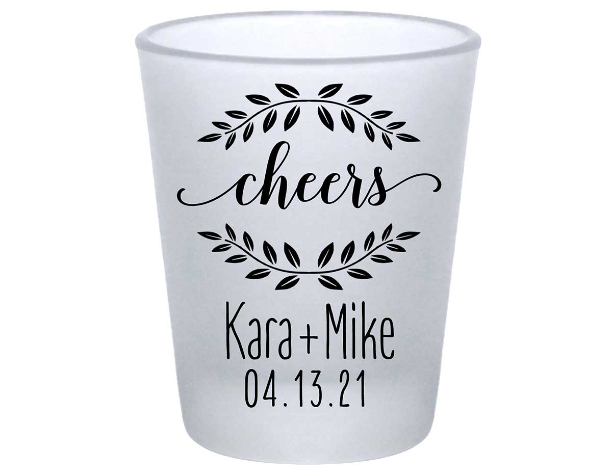 Cheers 4A Wedding Wreath Standard 1.75oz Frosted Shot Glasses Personalized Wedding Gifts for Guests