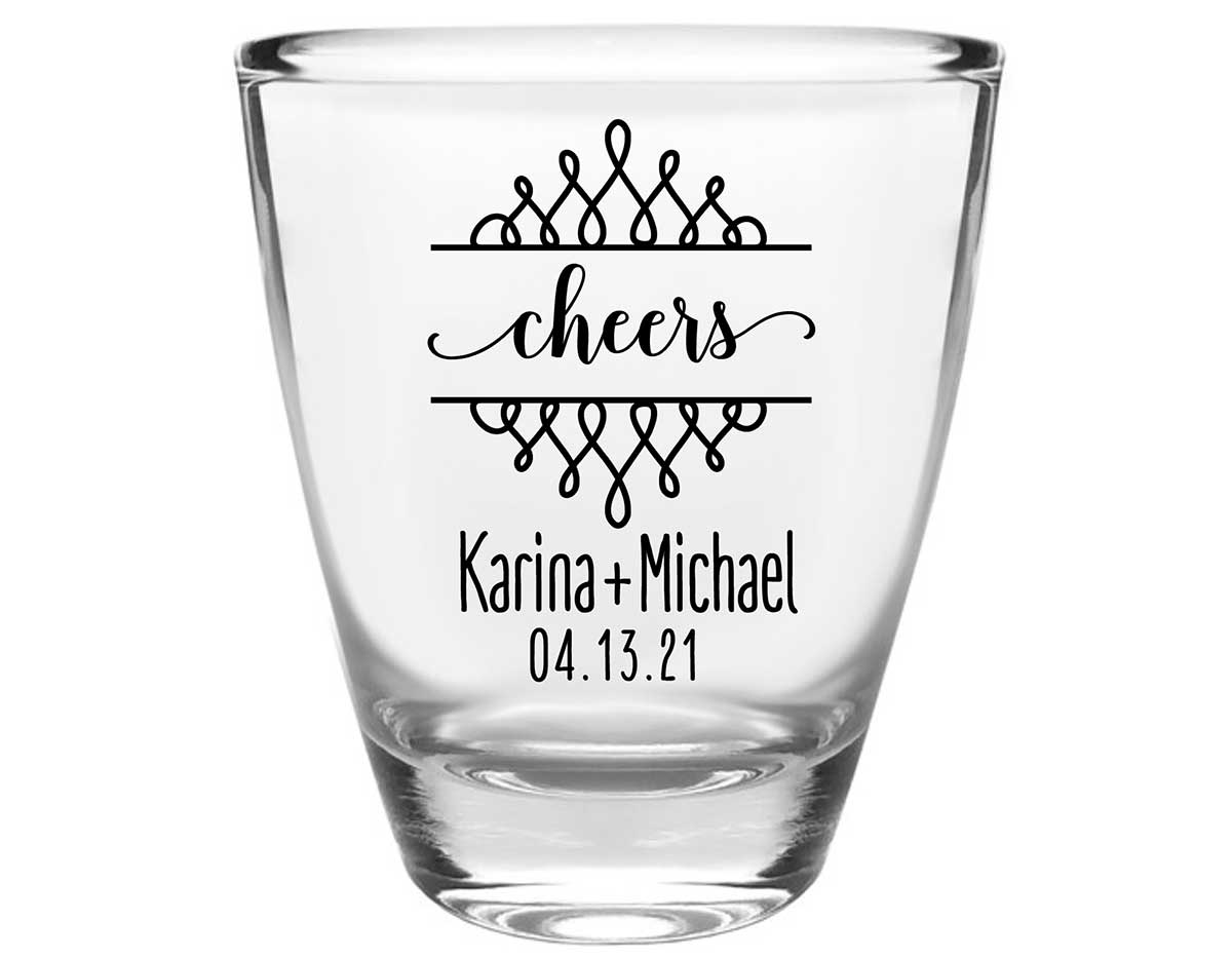 Cheers 4B Swirls Clear 1oz Round Barrel Shot Glasses Personalized Wedding Gifts for Guests