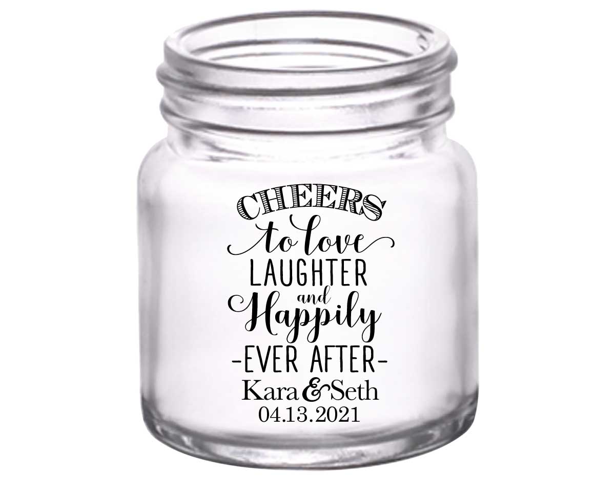 Cheers To Love Laughter & Happily Ever After 1A 2oz Mini Mason Shot Glasses Personalized Wedding Gifts for Guests