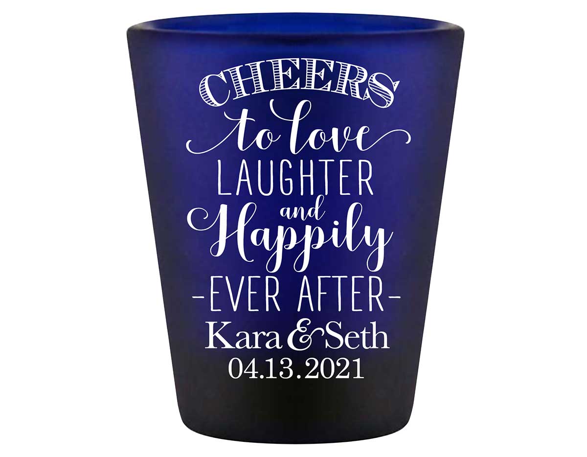 Cheers To Love Laughter & Happily Ever After 1A Standard 1.5oz Blue Shot Glasses Personalized Wedding Gifts for Guests