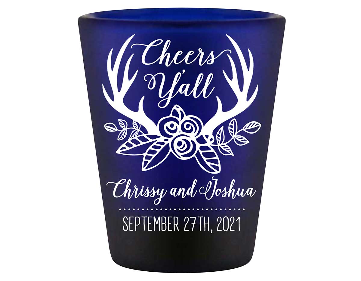 Cheers Y'All 1A Country Wedding Standard 1.5oz Blue Shot Glasses Country Wedding Gifts for Guests