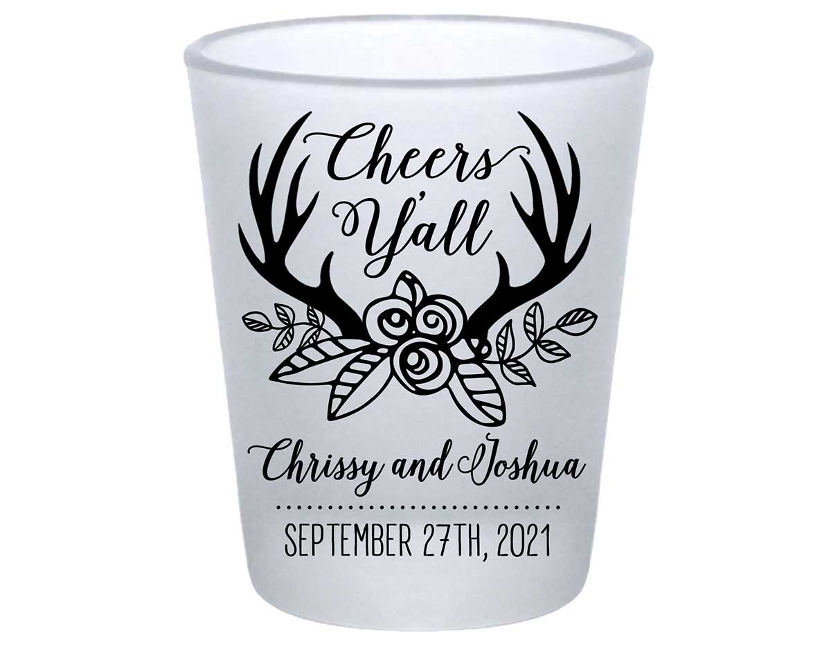 Cheers Y'All 1A Country Wedding Standard 1.75oz Frosted Shot Glasses Country Wedding Gifts for Guests