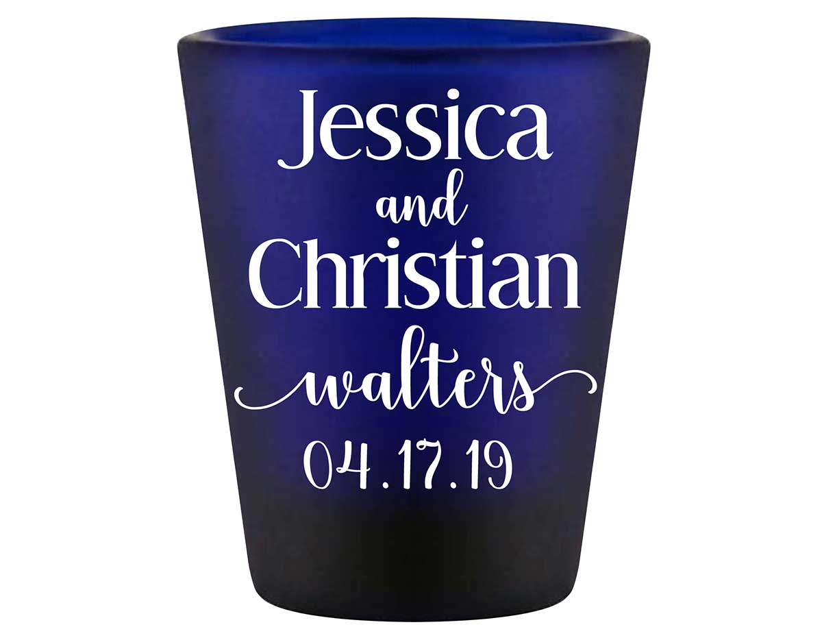 Classic Wedding Design 1A Standard 1.5oz Blue Shot Glasses Personalized Wedding Gifts for Guests