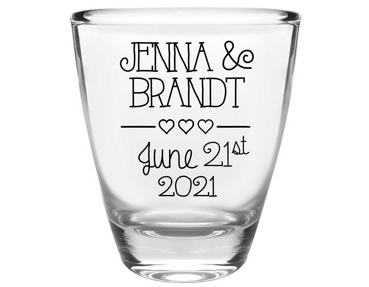 Classic Wedding Design 2A Clear 1oz Round Barrel Shot Glasses Personalized Wedding Gifts for Guests