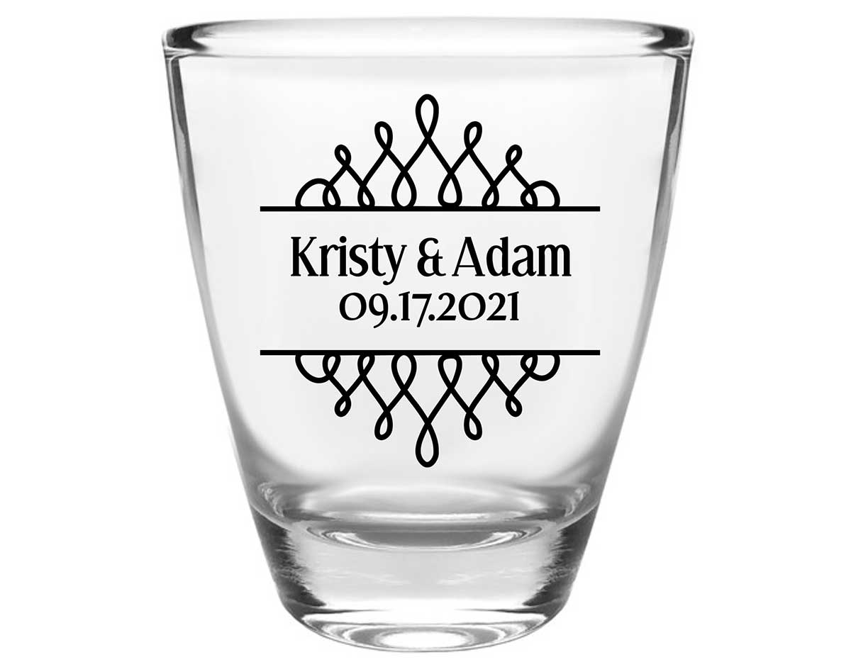 Classic Wedding Design 4B Clear 1oz Round Barrel Shot Glasses Personalized Wedding Gifts for Guests