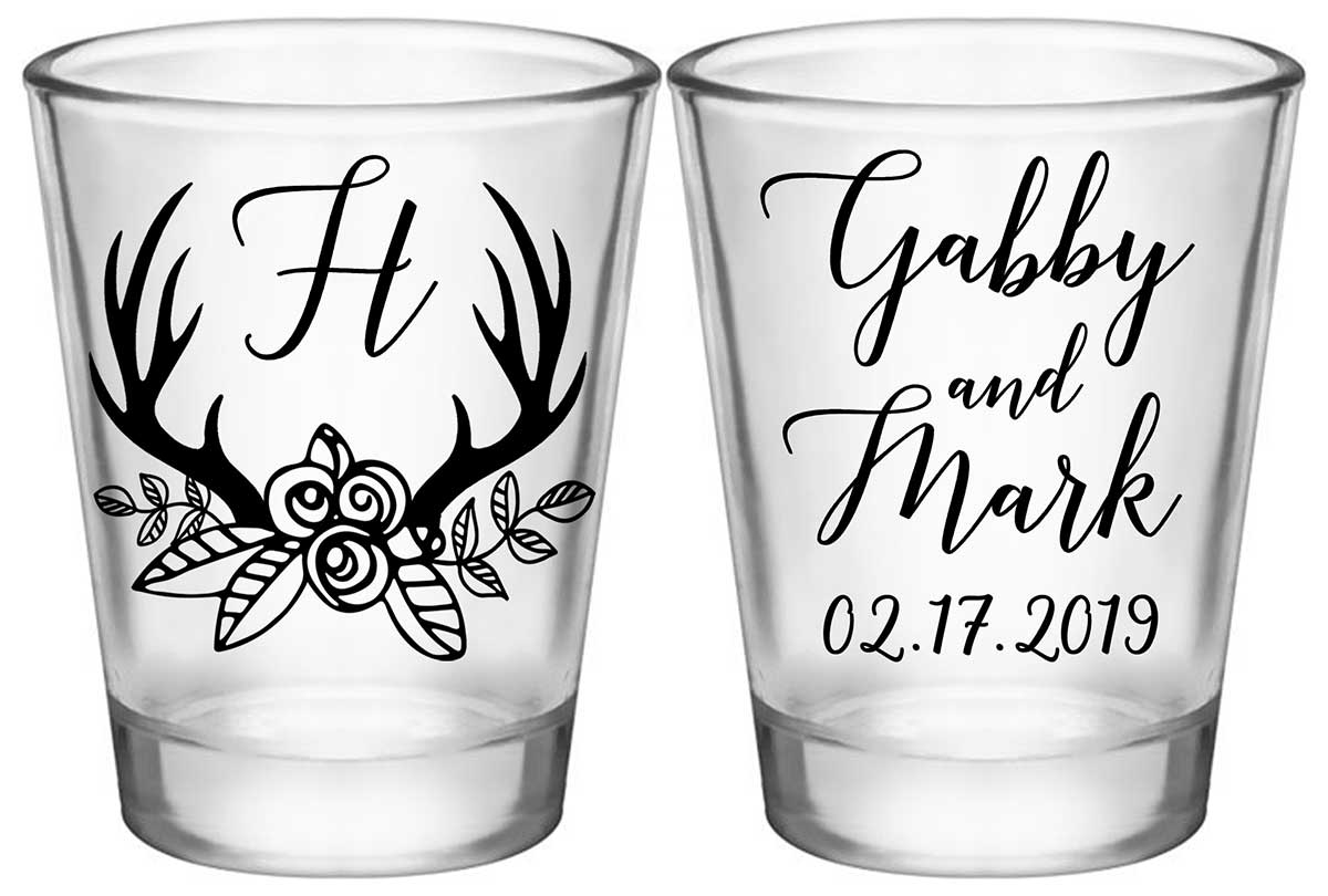 Classic Wedding Design 6B2 Standard 1.75oz Clear Shot Glasses Personalized Wedding Gifts for Guests