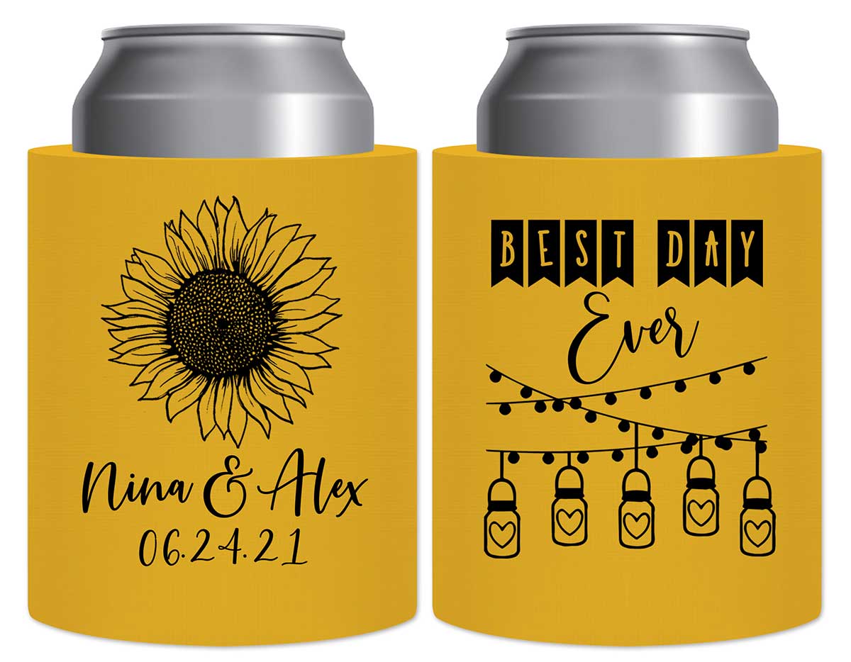 Country Sunflower 1A Best Day Ever Thick Foam Can Koozies Rustic Wedding Gifts for Guests