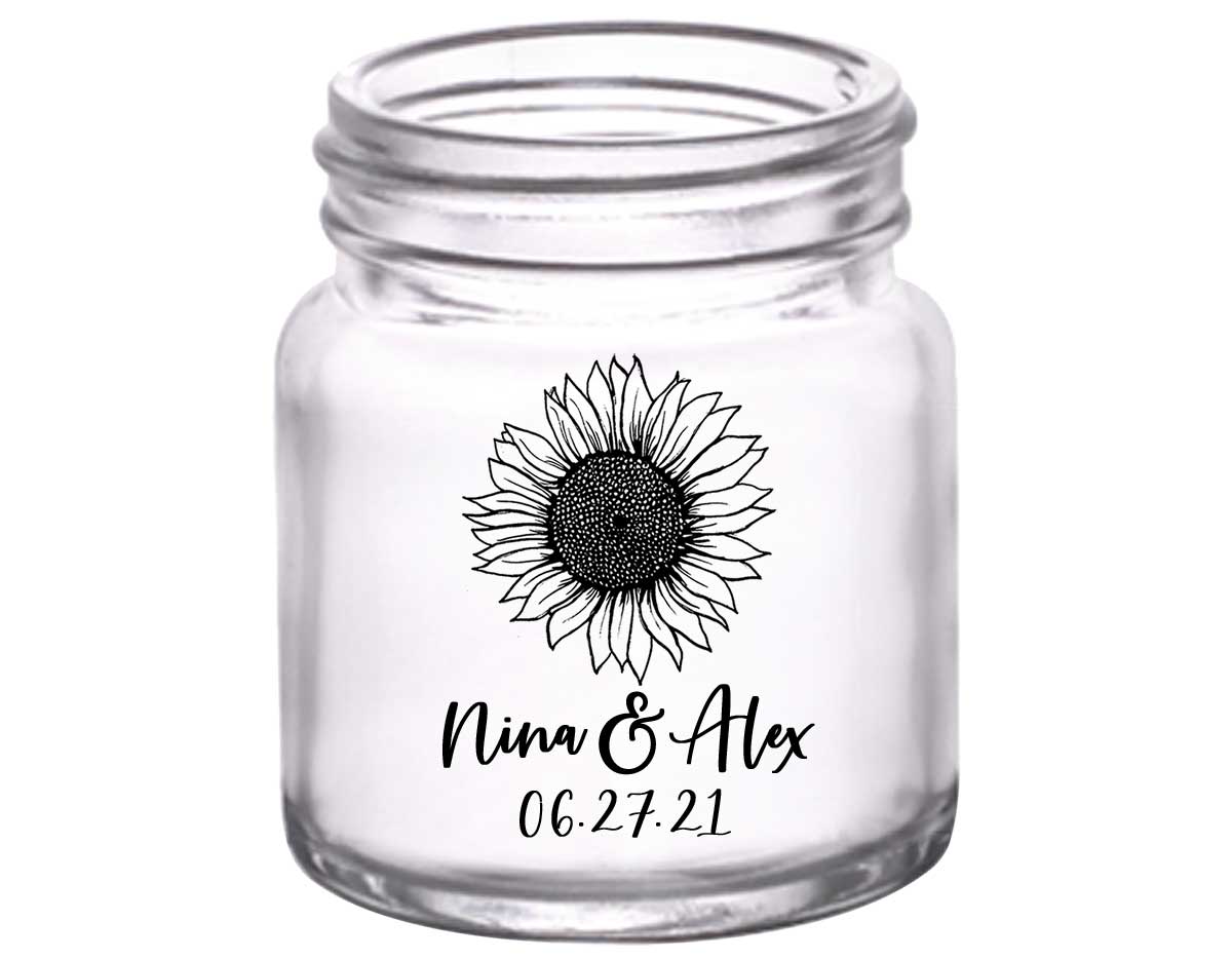 Country Sunflower 1A 2oz Mini Mason Shot Glasses Rustic Wedding Gifts for Guests