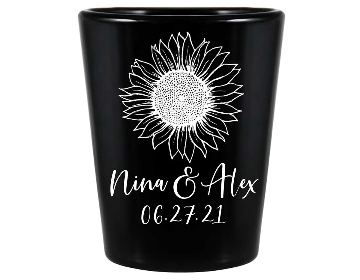 Country Sunflower 1A Standard 1.5oz Black Shot Glasses Rustic Wedding Gifts for Guests