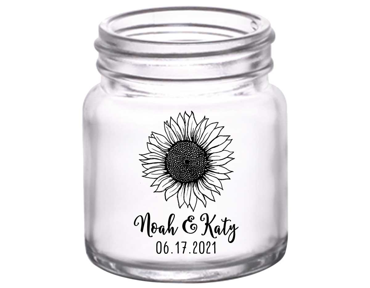 Country Sunflower 1B 2oz Mini Mason Shot Glasses Rustic Wedding Gifts for Guests