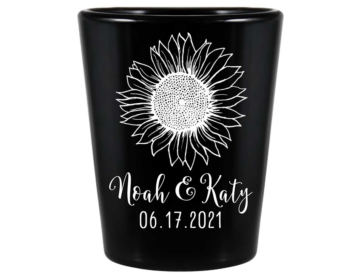 Country Sunflower 1B Standard 1.5oz Black Shot Glasses Rustic Wedding Gifts for Guests