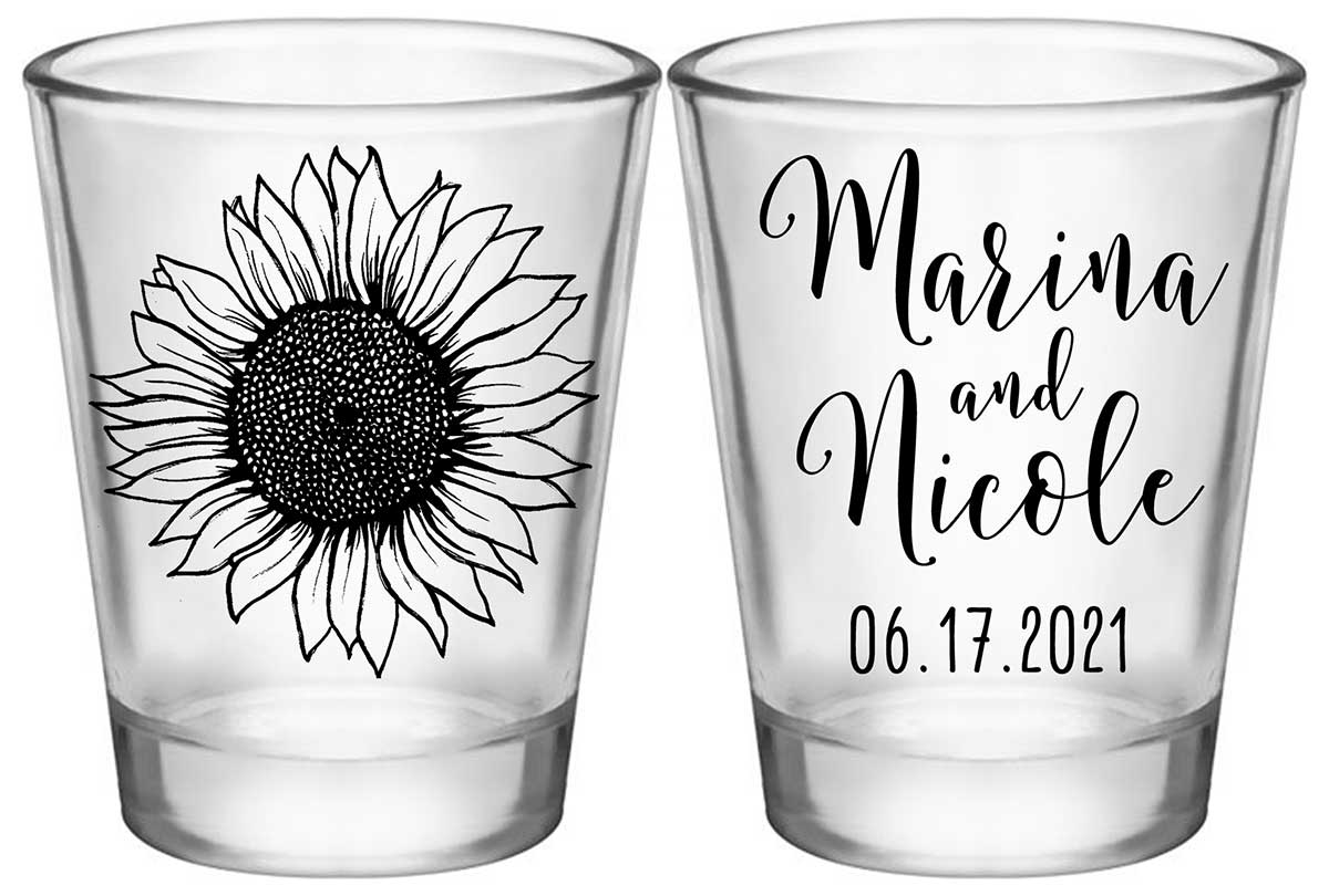 Country Sunflower 1B2 Standard 1.75oz Clear Shot Glasses Rustic Wedding Gifts for Guests