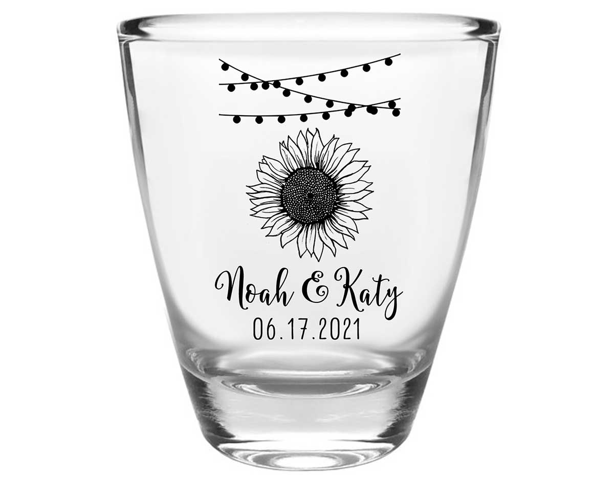 Country Sunflower 1C Hanging Lights Clear 1oz Round Barrel Shot Glasses Rustic Wedding Gifts for Guests