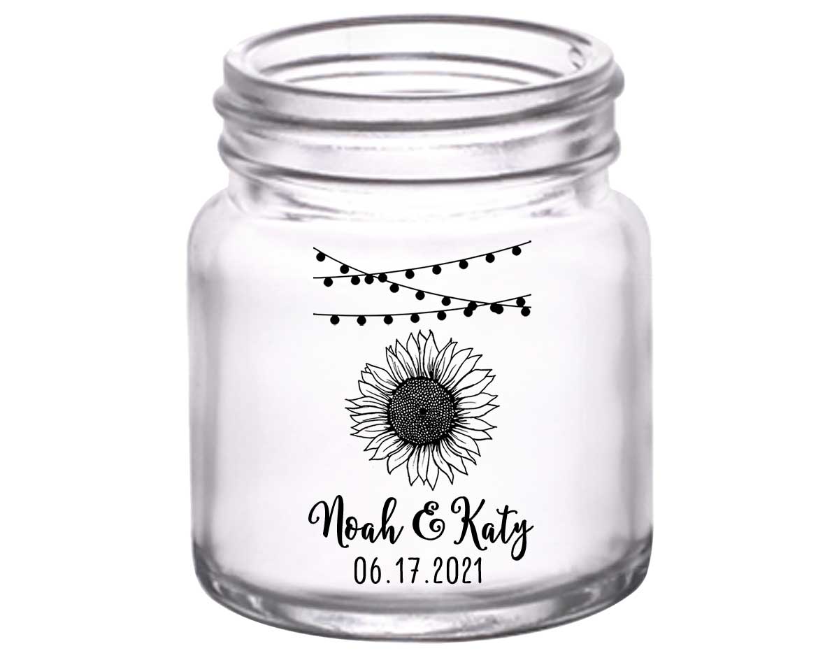 Country Sunflower 1C Hanging Lights 2oz Mini Mason Shot Glasses Rustic Wedding Gifts for Guests