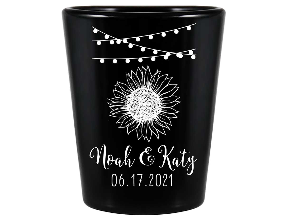Country Sunflower 1C Hanging Lights Standard 1.5oz Black Shot Glasses Rustic Wedding Gifts for Guests