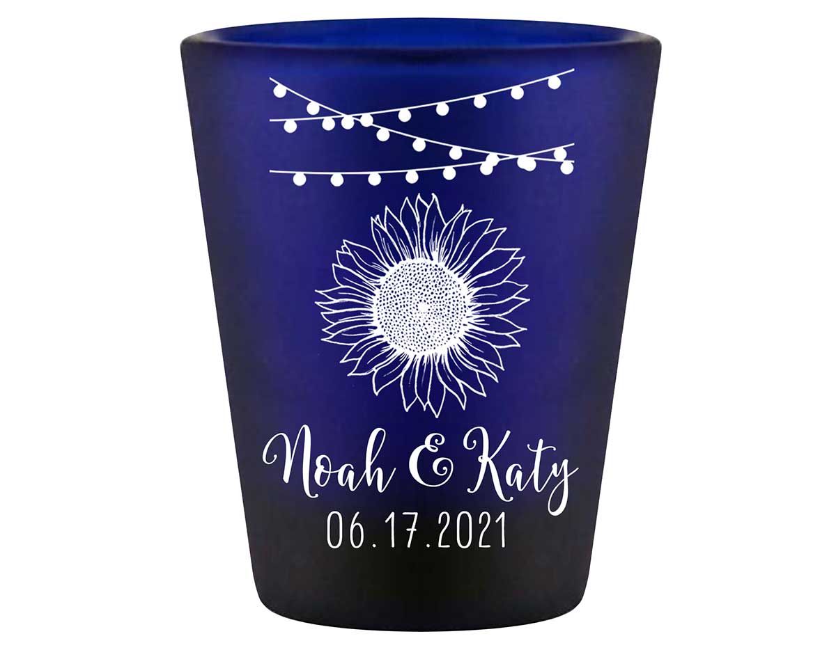 Country Sunflower 1C Hanging Lights Standard 1.5oz Blue Shot Glasses Rustic Wedding Gifts for Guests