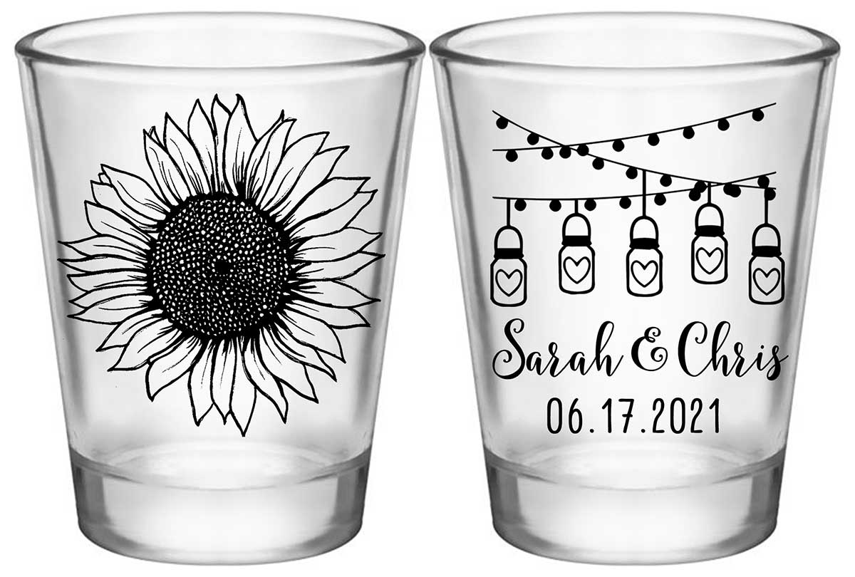 Country Sunflower 1C2 Mason Jars Standard 1.75oz Clear Shot Glasses Rustic Wedding Gifts for Guests