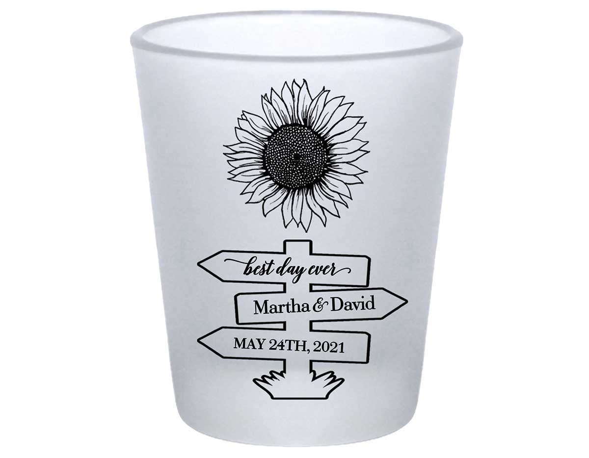 Country Sunflower 1D Post Sign Standard 1.75oz Frosted Shot Glasses Rustic Wedding Gifts for Guests