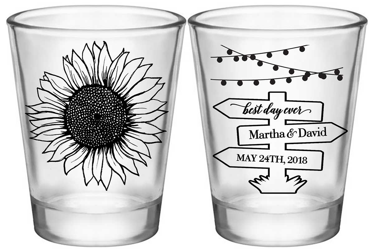 Country Sunflower 1D2 Post Sign Standard 1.75oz Clear Shot Glasses Rustic Wedding Gifts for Guests