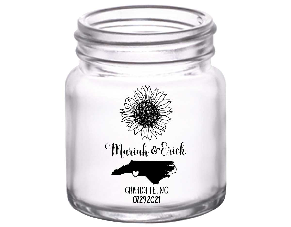 Country Sunflower 1E Any Map 2oz Mini Mason Shot Glasses Rustic Wedding Gifts for Guests