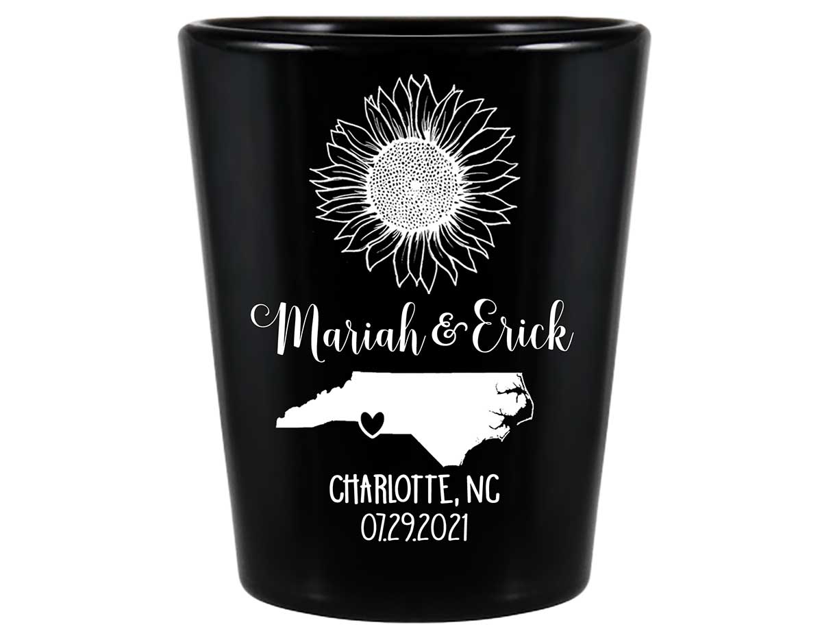 Country Sunflower 1E Any Map Standard 1.5oz Black Shot Glasses Rustic Wedding Gifts for Guests