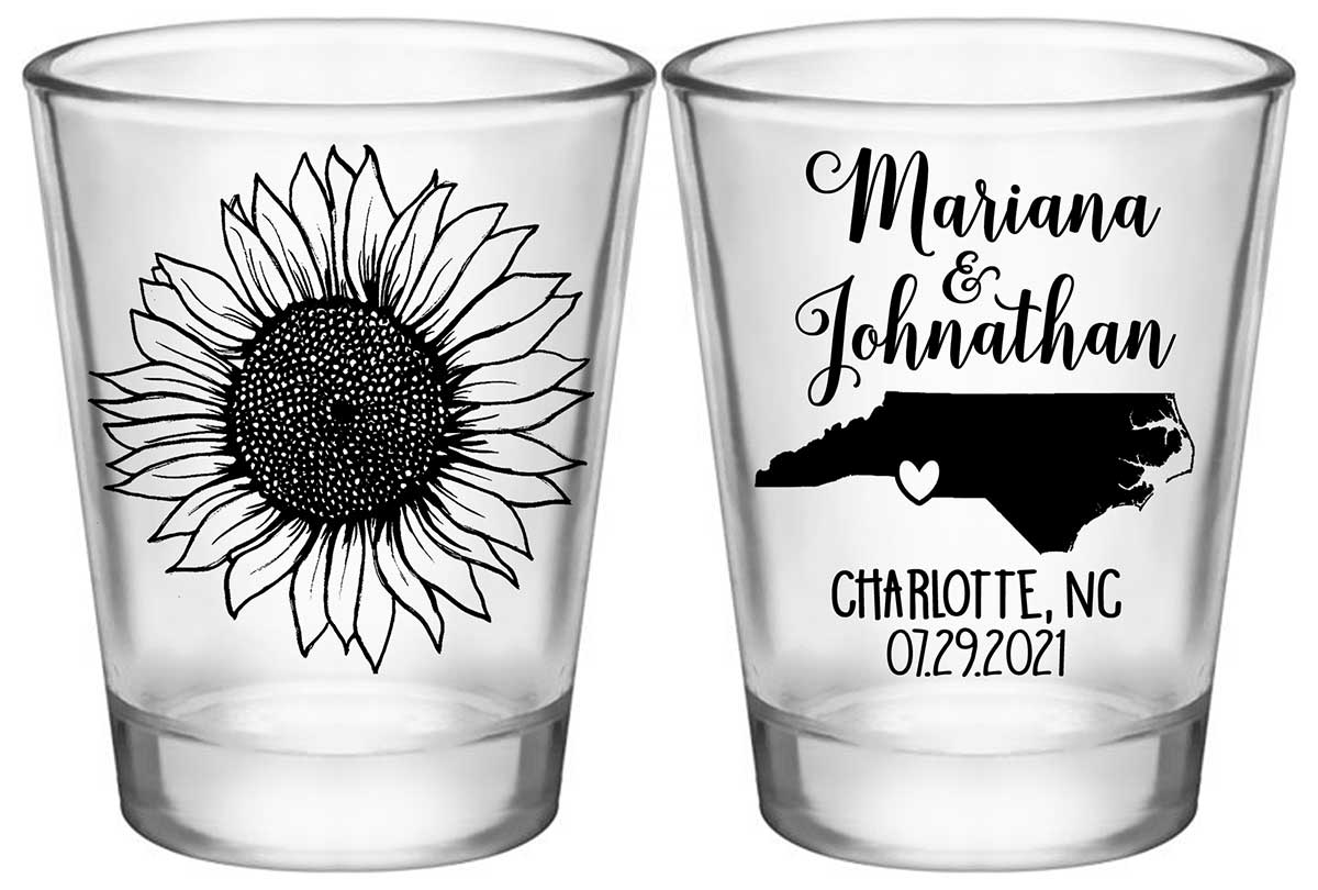 Country Sunflower 1E2 Any Map Standard 1.75oz Clear Shot Glasses Rustic Wedding Gifts for Guests