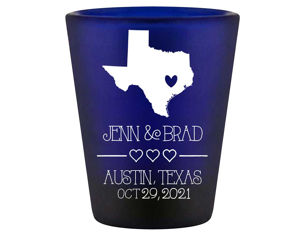 Custom Map 2A Standard 1.5oz Blue Shot Glasses Destination Wedding Gifts for Guests