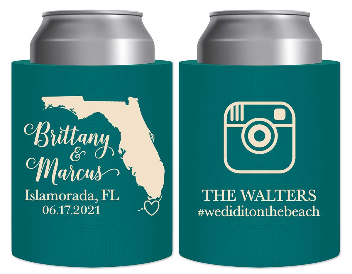 Custom Map 3B Instagram Thick Foam Can Koozies Destination Wedding Gifts for Guests