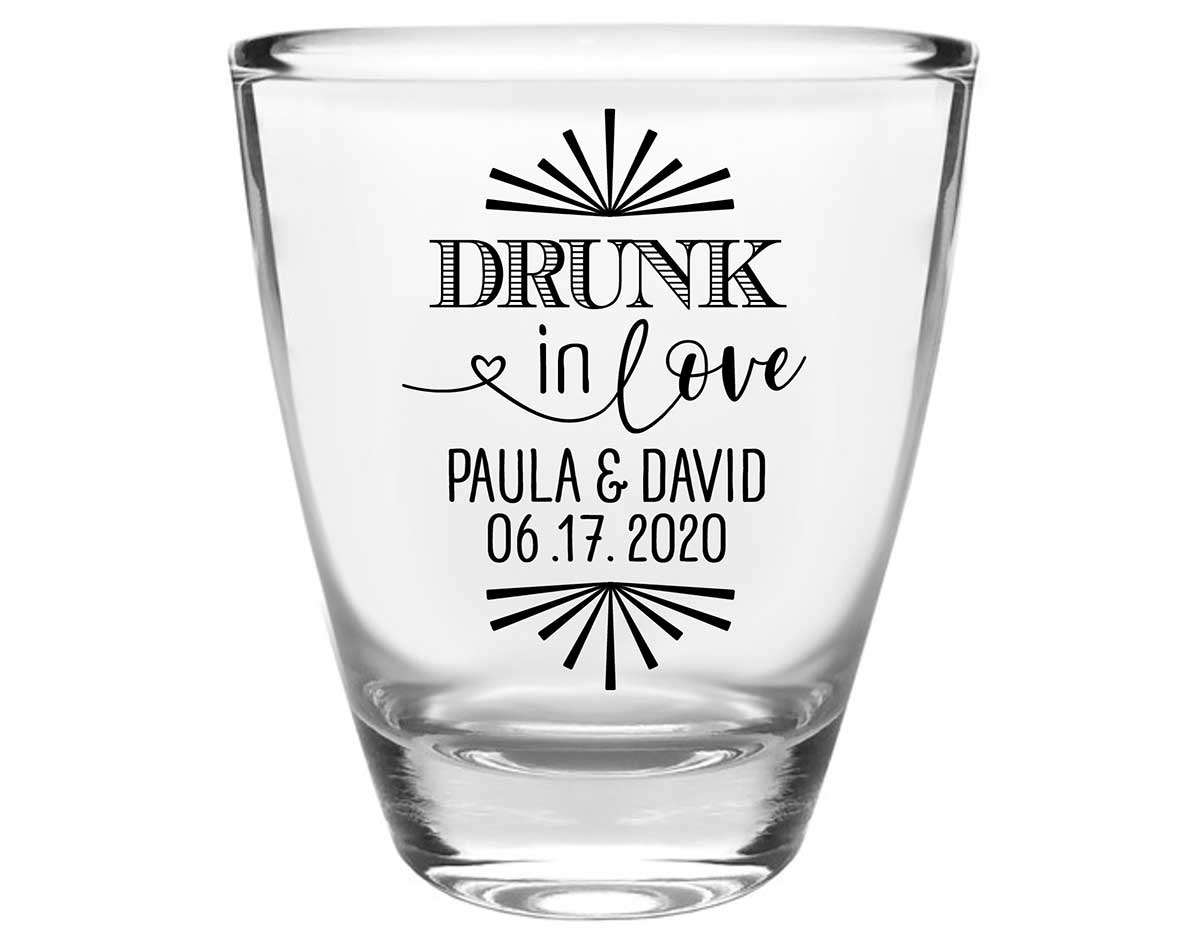 Drunk In Love 1C Clear 1oz Round Barrel Shot Glasses Funny Wedding Gifts for Guests