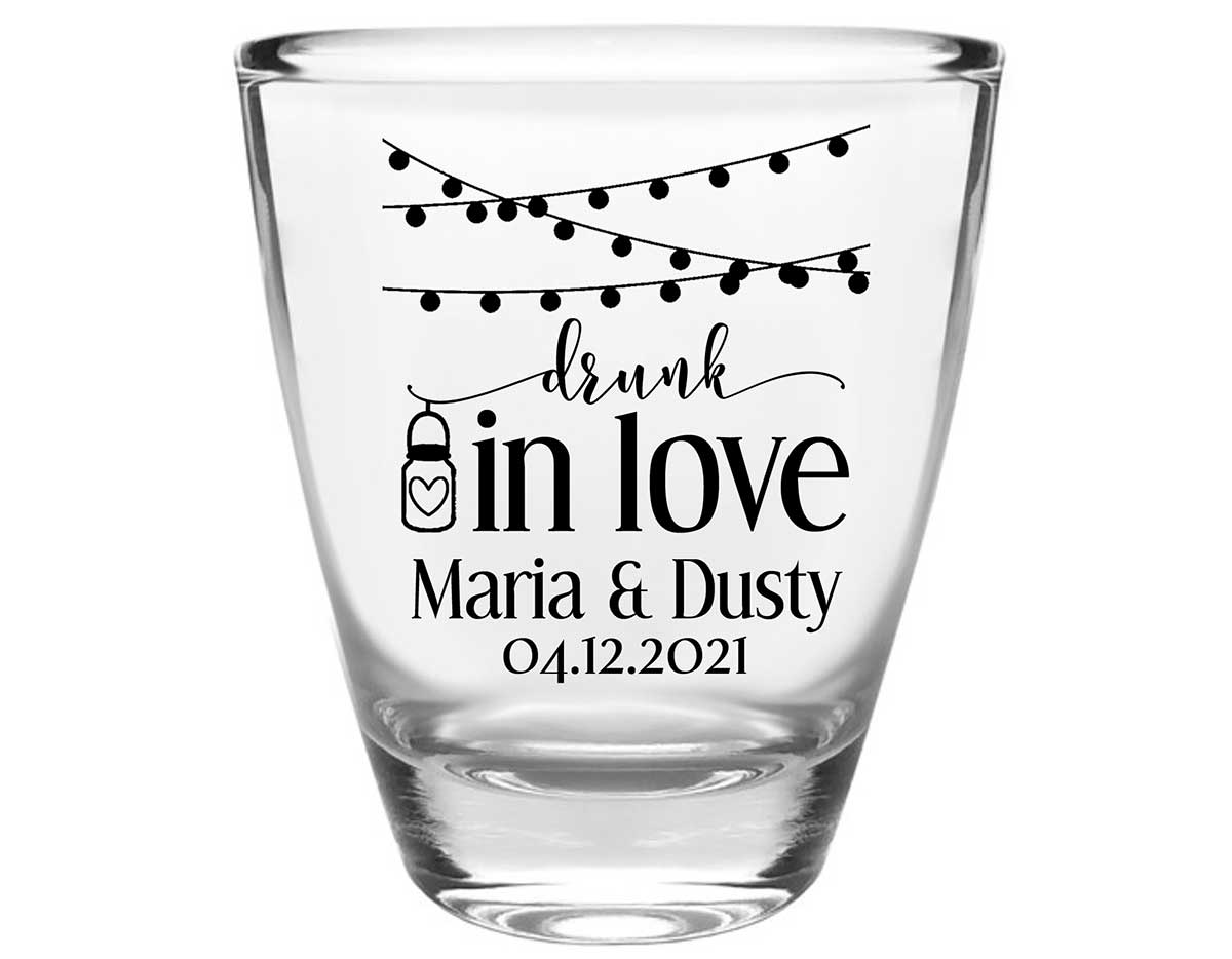 Drunk In Love 2A Mason Jars Clear 1oz Round Barrel Shot Glasses Funny Wedding Gifts for Guests