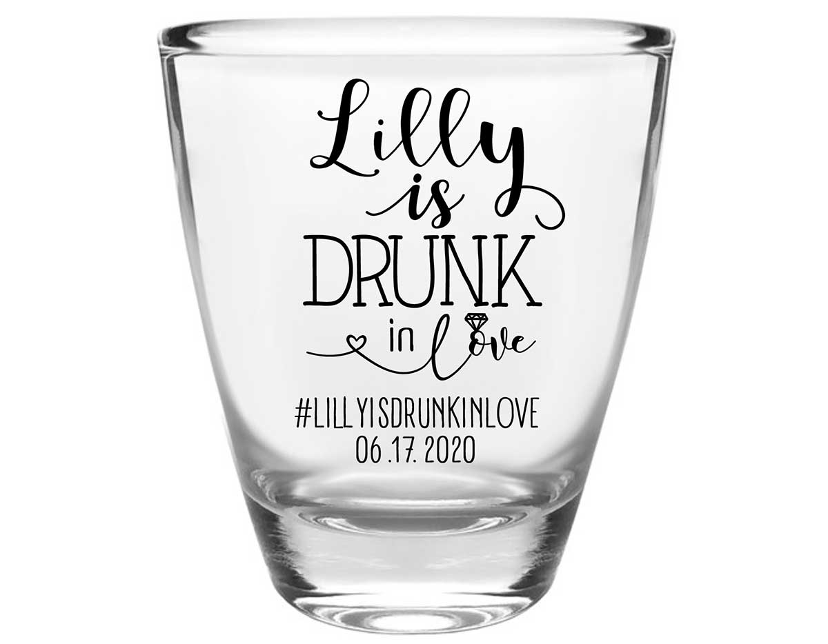 Drunk In Love Bachelorette 1A Clear 1oz Round Barrel Shot Glasses Funny Bachelorette Party Gifts for Guests