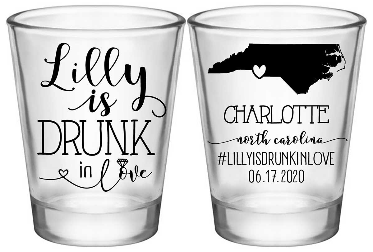 Drunk In Love Bachelorette 1A2 Any Map Standard 1.75oz Clear Shot Glasses Funny Bachelorette Party Gifts for Guests