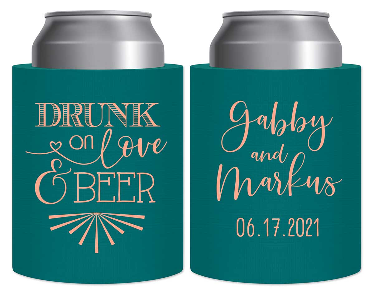 Drunk On Love & Beer 1A Thick Foam Can Koozies Funny Wedding Gifts for Guests